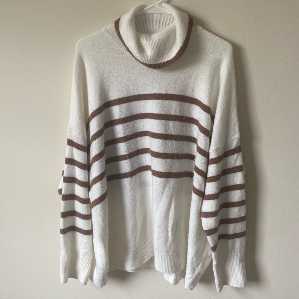 CeCe Striped Turtleneck Sweater